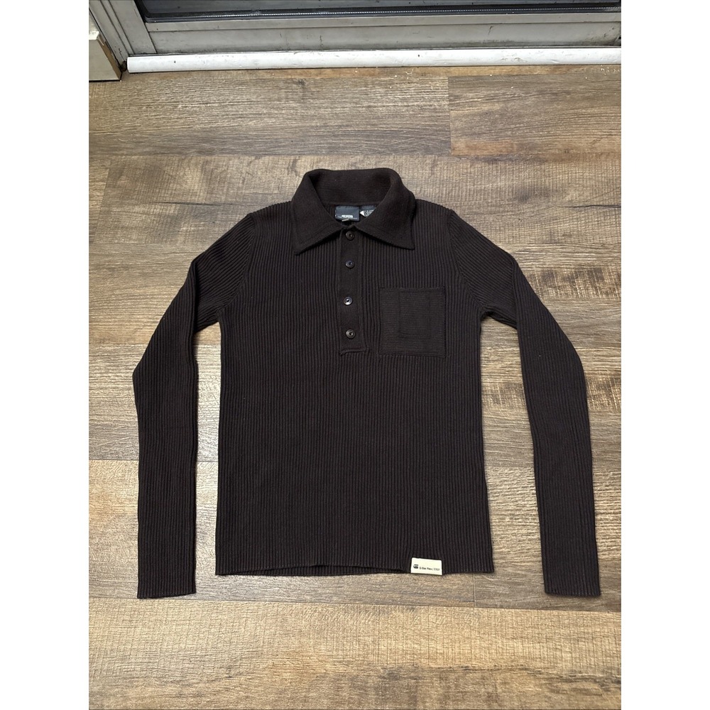 G Star Raw Women's Driver Knit Polo 1/4 Buttons Women's Medium Brown Thick Warm
